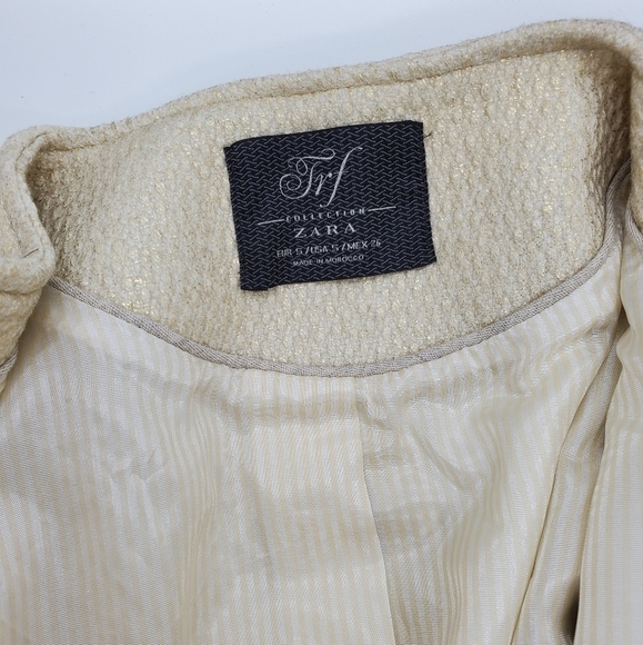 Vintage Zara TRF Gold Overlay Cream Blazer Jacket - Picture 4 of 5